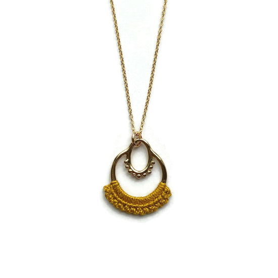 Small Maha Necklace // Small Metal & Lace Drop Necklace-Necklaces-Twyla Dill-14kt Gold-Plated-Mustard-Seattle Jewelry-Handmade Jewelry-Seattle Jeweler-Twyla Dill