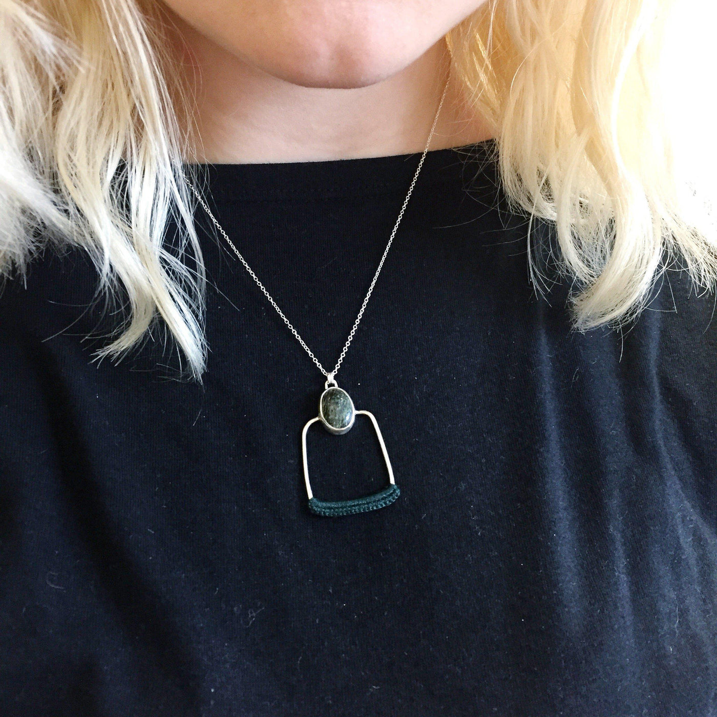 Square Hoop Necklace in Zebra Jasper & Deep Green Lace // One-of-a-Kind-Necklaces-Twyla Dill-Seattle Jewelry-Handmade Jewelry-Seattle Jeweler-Twyla Dill