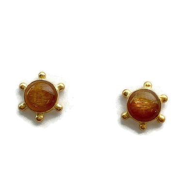Starburst Studs // Handmade Gemstone Earrings-Earrings-Twyla Dill-14kt Gold Vermeil-Sunstone-Seattle Jewelry-Handmade Jewelry-Seattle Jeweler-Twyla Dill