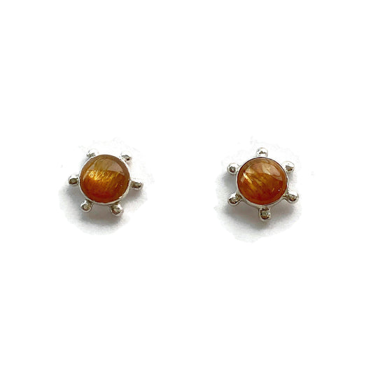 Starburst Studs // Handmade Gemstone Earrings-Earrings-Twyla Dill-Sterling Silver-Sunstone-Seattle Jewelry-Handmade Jewelry-Seattle Jeweler-Twyla Dill