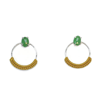Tsavorite Garnet Stud Hoops with Mustard Lace // One-of-a-Kind-Twyla Dill-Seattle Jewelry-Handmade Jewelry-Seattle Jeweler-Twyla Dill
