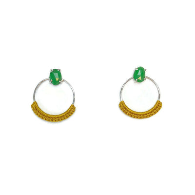 Tsavorite Garnet Stud Hoops with Mustard Lace // One-of-a-Kind-Twyla Dill-Seattle Jewelry-Handmade Jewelry-Seattle Jeweler-Twyla Dill