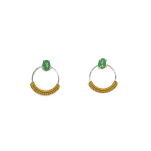 Tsavorite Garnet Stud Hoops with Mustard Lace // One-of-a-Kind-Twyla Dill-Seattle Jewelry-Handmade Jewelry-Seattle Jeweler-Twyla Dill