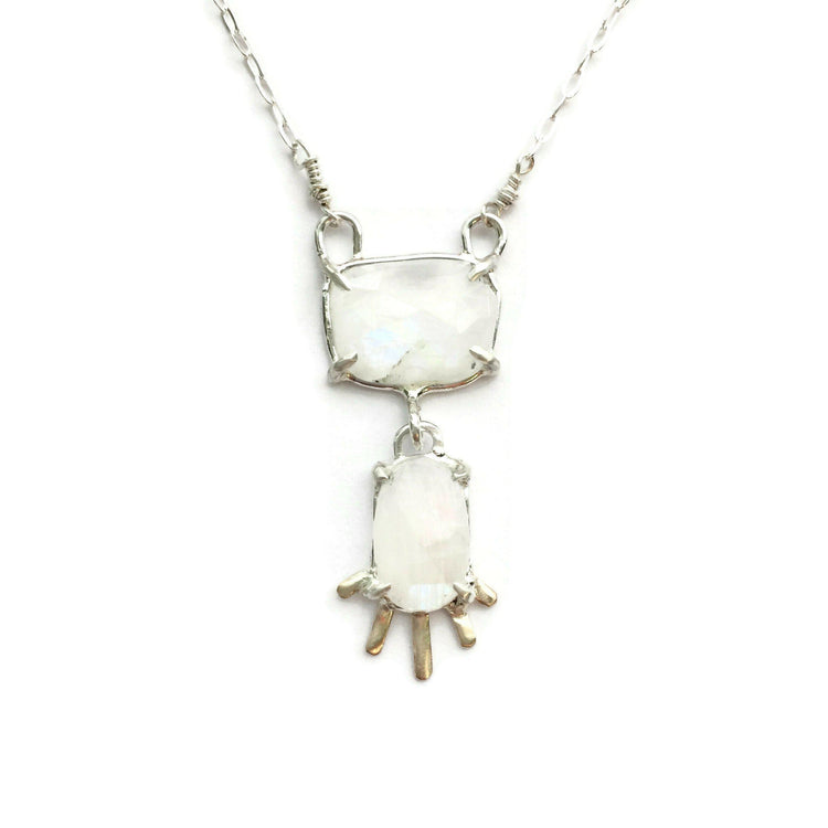 Two Stone Necklace in Moonstone & 14k Gold // One-of-a-kind-Necklaces-Twyla Dill-Seattle Jewelry-Handmade Jewelry-Seattle Jeweler-Twyla Dill